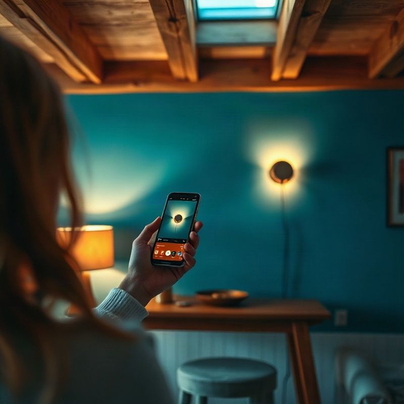 Oseba upravlja pametno razsvetljavo z aplikacijo na telefonu